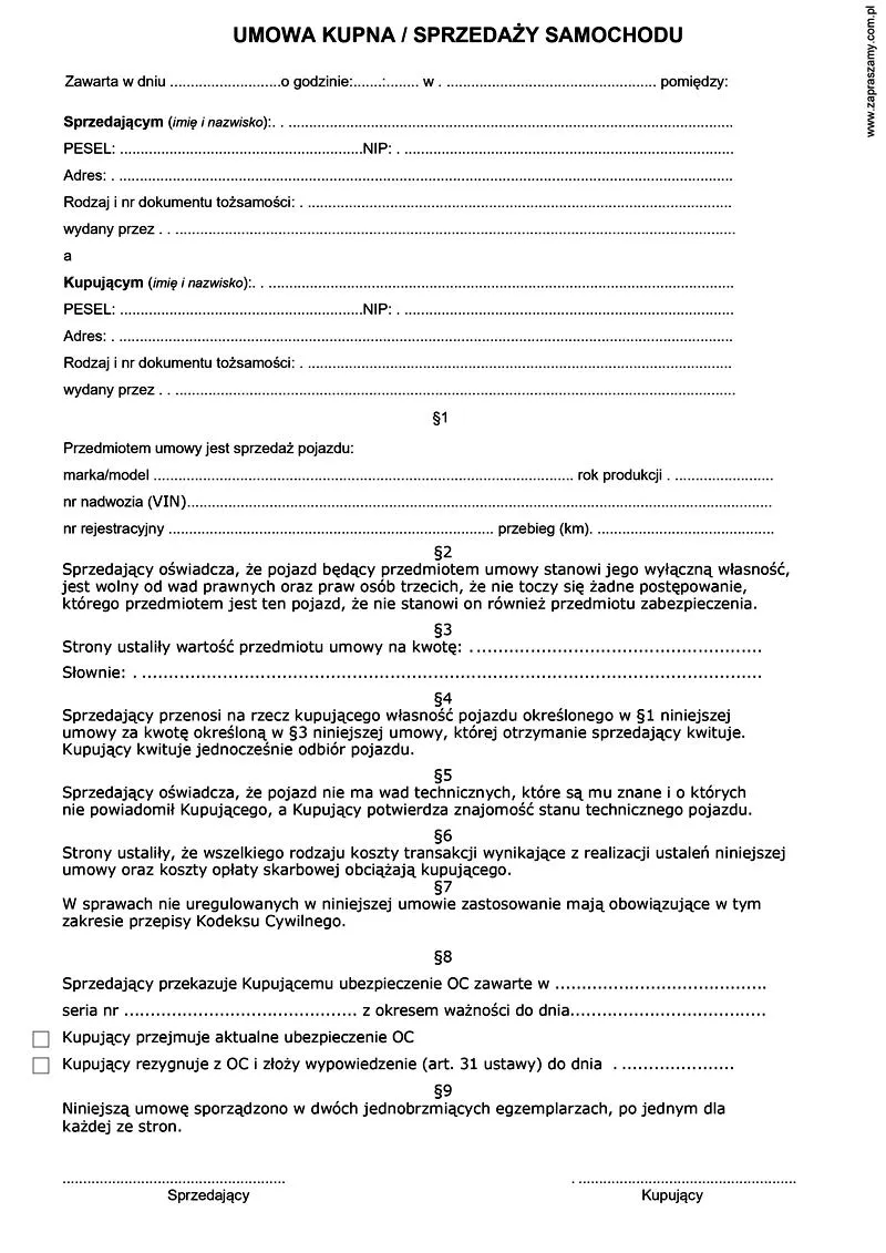 Formalności przy sprzedaży