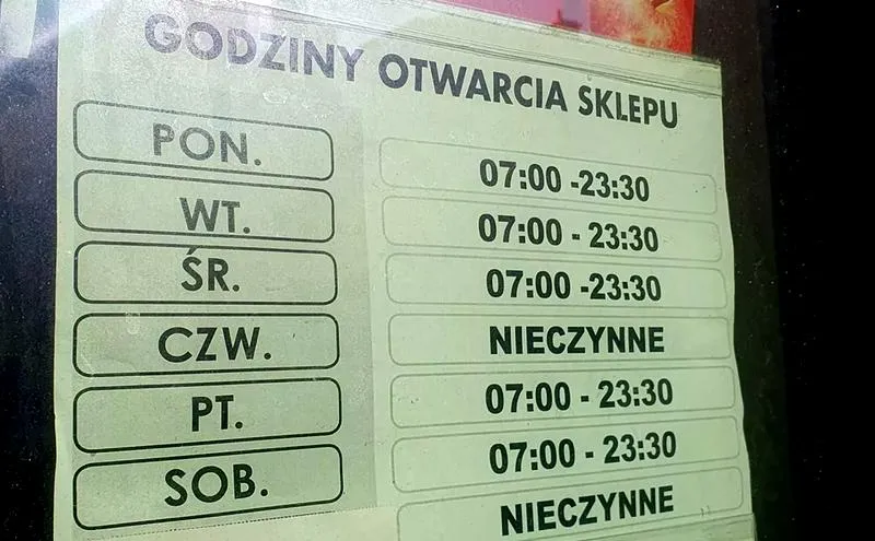 Godziny otwarcia sklepów