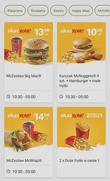 Oferty specjalne McDonald's