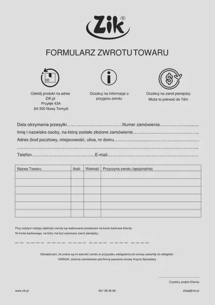 Sklep stacjonarny zwrot