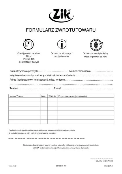 Terminy zwrotu towaru