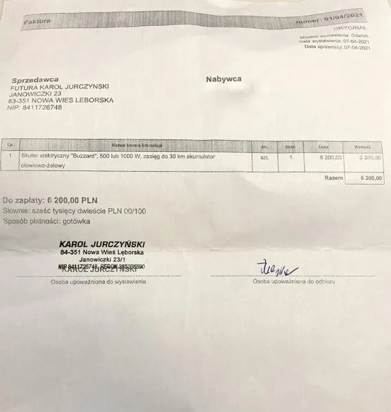 Wyciąg z banku jako dowód zakupu